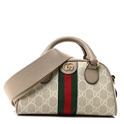 Gucci GG Supreme Monogram Textured Dollar Calfskin Web Mini Ophidia Top Handle Bowler Bag Beige Mystic White Oatmeal 1 of 8