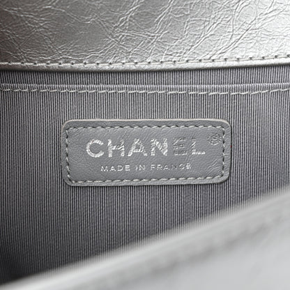 Chanel Metallic Aged Calfskin Quilted Medium Top Handle Boy Flap Silver 6 of 11