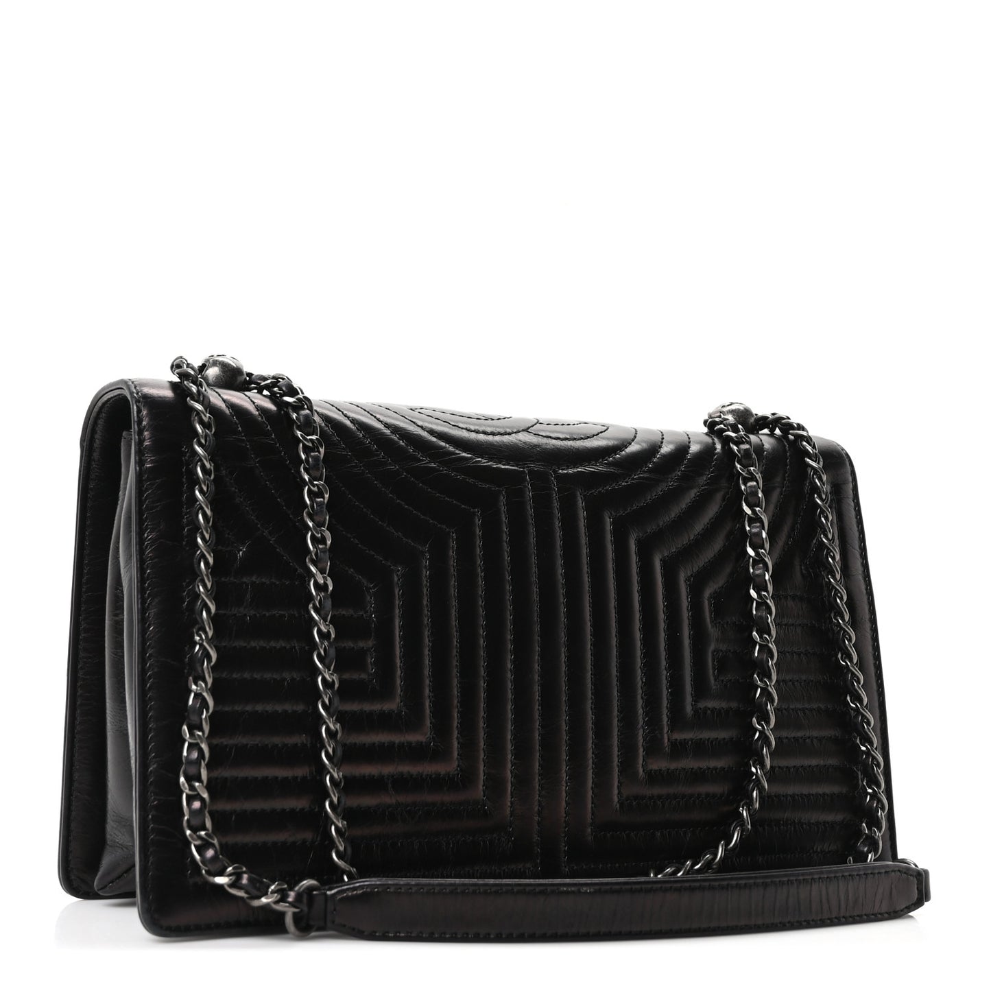 Glazed Calfskin Quilted Medium Korean Garden Flap Black