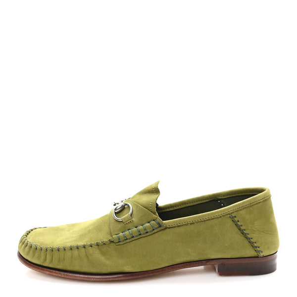 Gucci Nubuck Womens Horsebit Loafers 38 Herbs Light Green 1840960