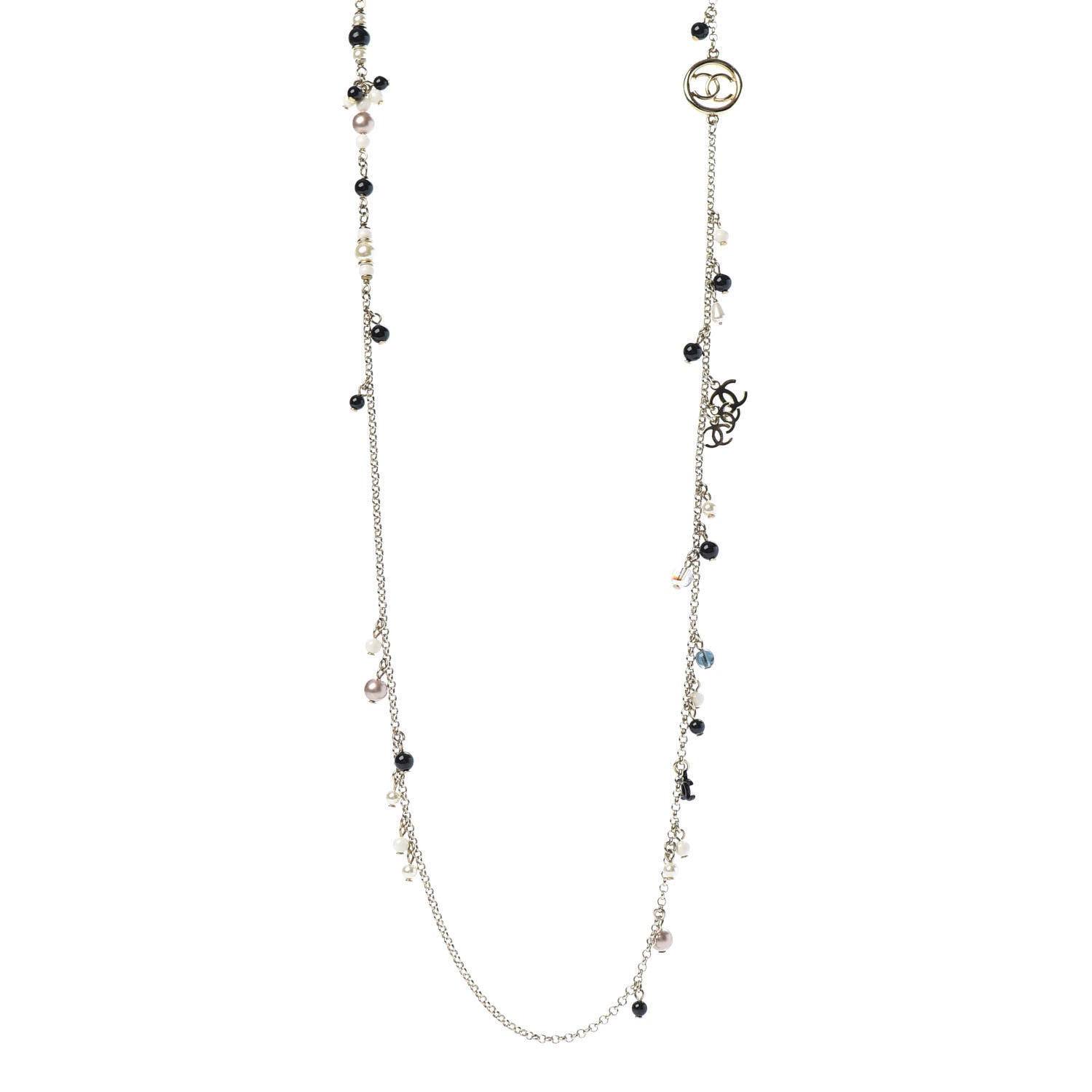 Chanel Resin Bead Pearl CC Necklace Gold 1 of 6