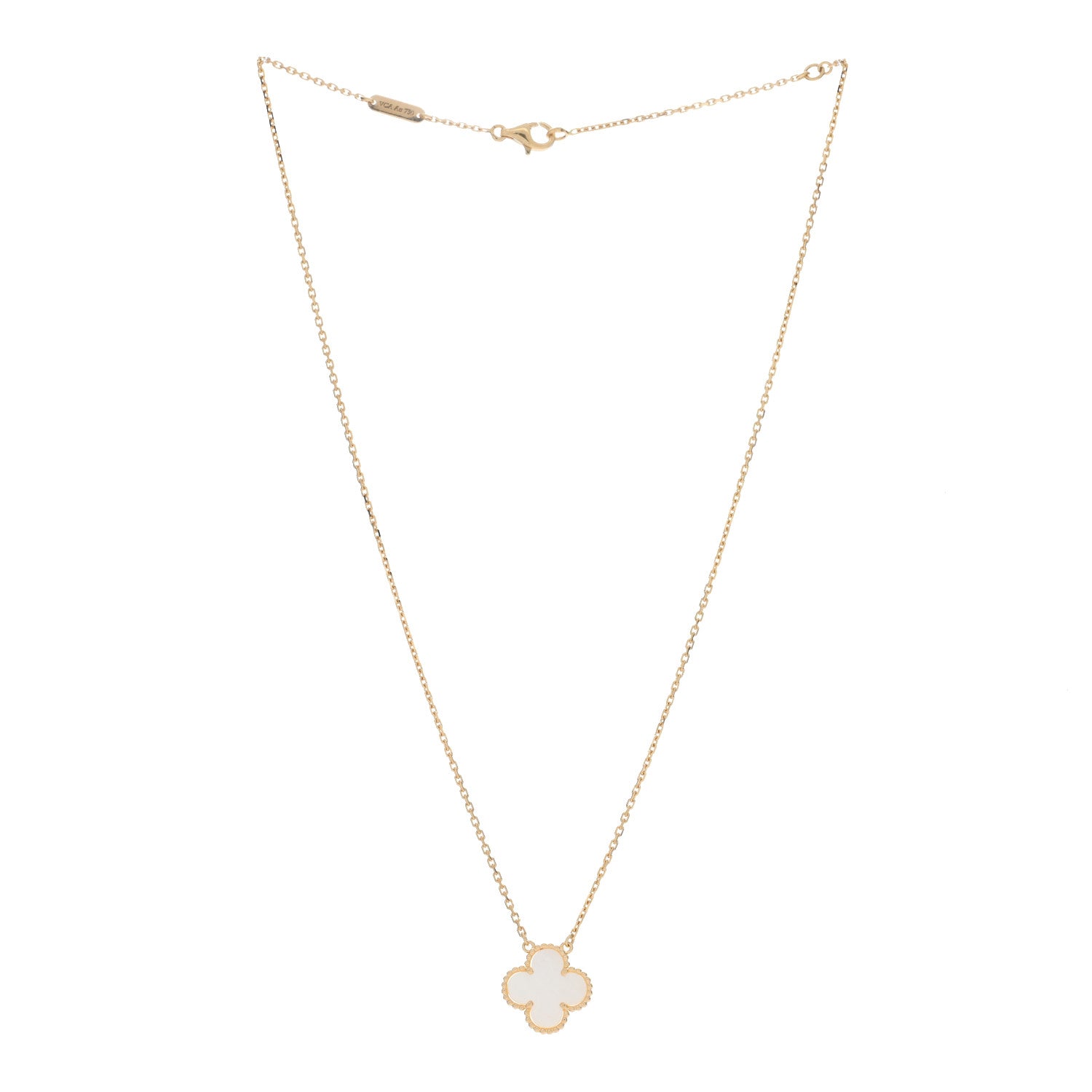 Van Cleef & Arpels 18K Yellow Gold Mother of Pearl Vintage Alhambra Pendant Necklace 2 of 4
