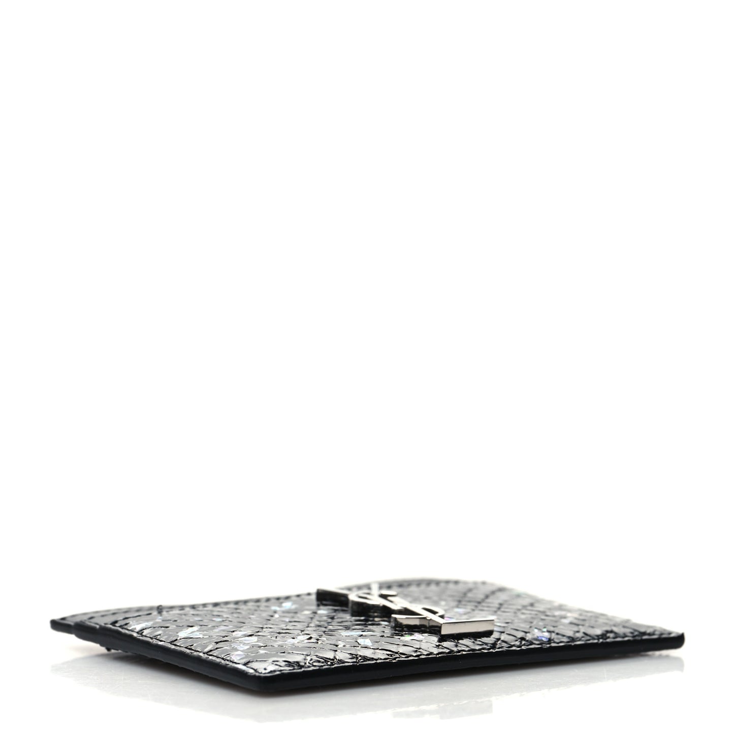 Lambskin Python Embossed Glitter Monogram Credit Card Case Black