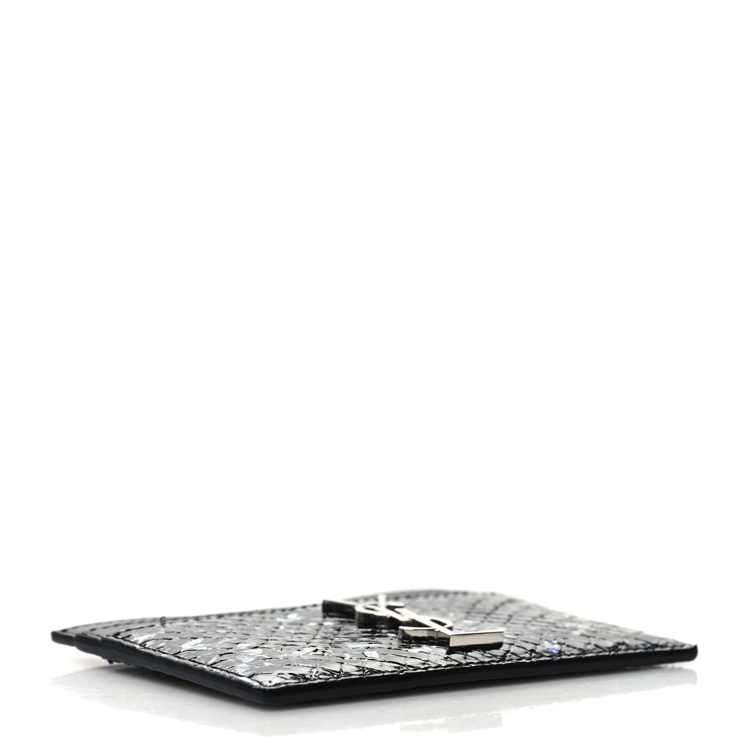 Saint Laurent Lambskin Python Embossed Glitter Monogram Credit Card Case Black 4 of 8