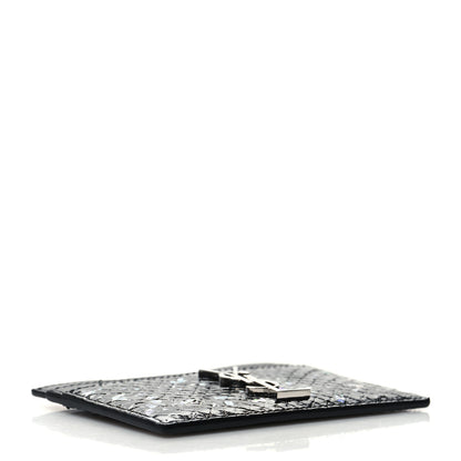 Saint Laurent Lambskin Python Embossed Glitter Monogram Credit Card Case Black 4 of 8