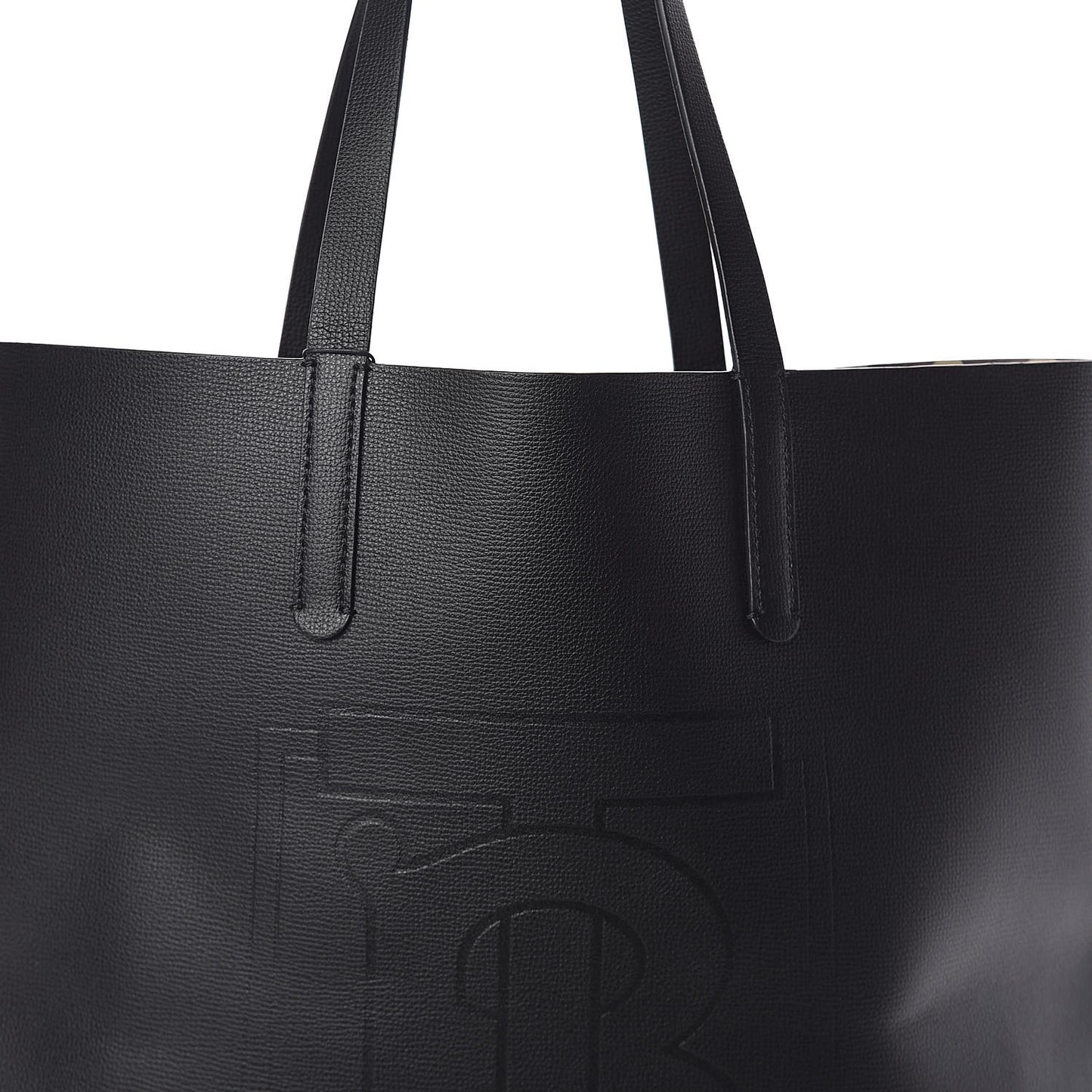 Calfskin TB Motif Embossed Tote Black