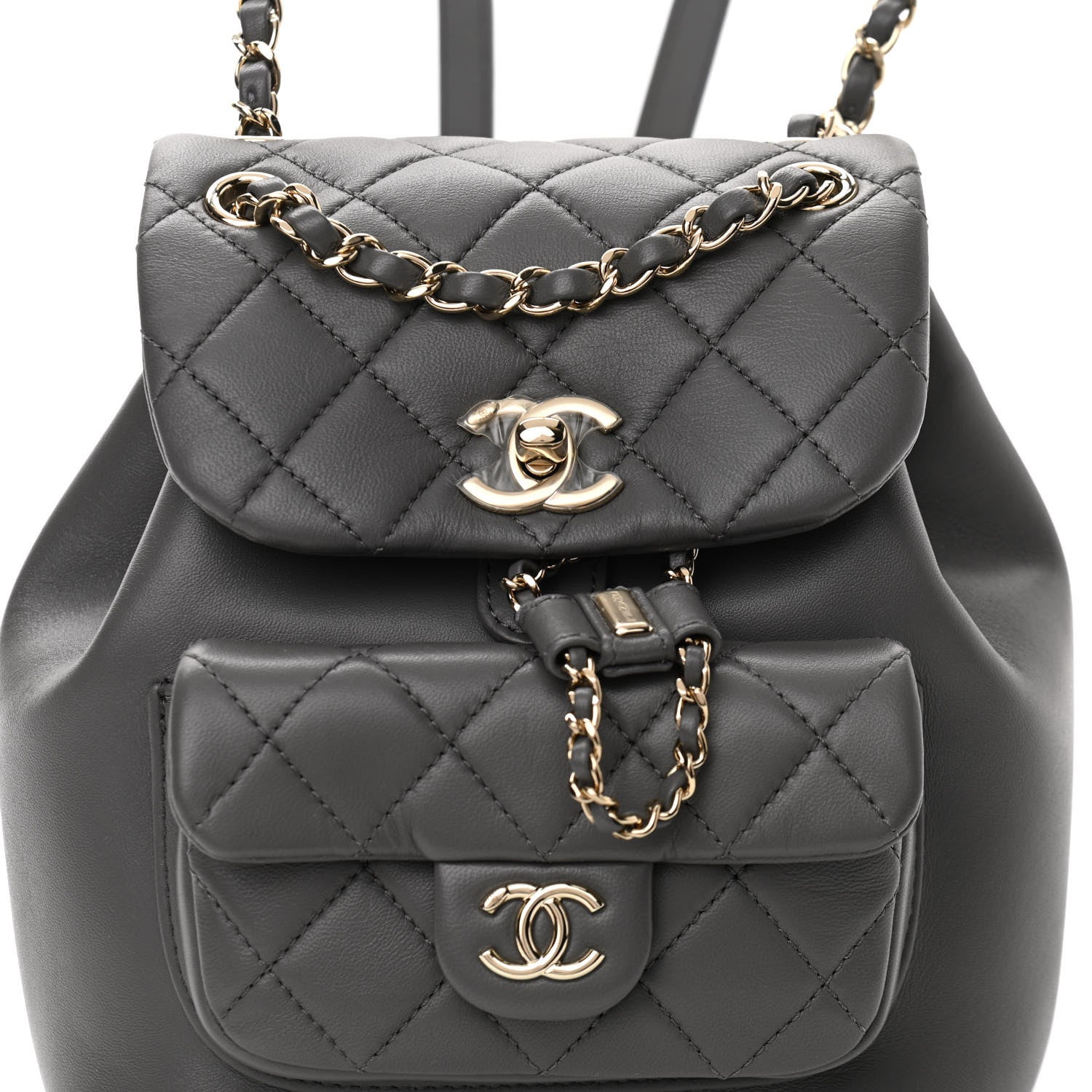 Chanel Lambskin Quilted Small Duma Drawstring Backpack Grey 7 of 9
