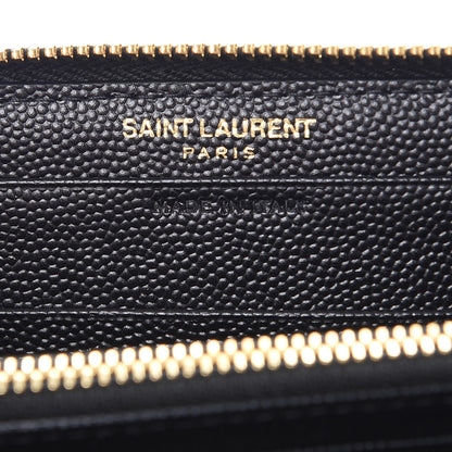 Saint Laurent Grain De Poudre Matelasse Chevron Monogram Zip Around Wallet Black 6 of 8