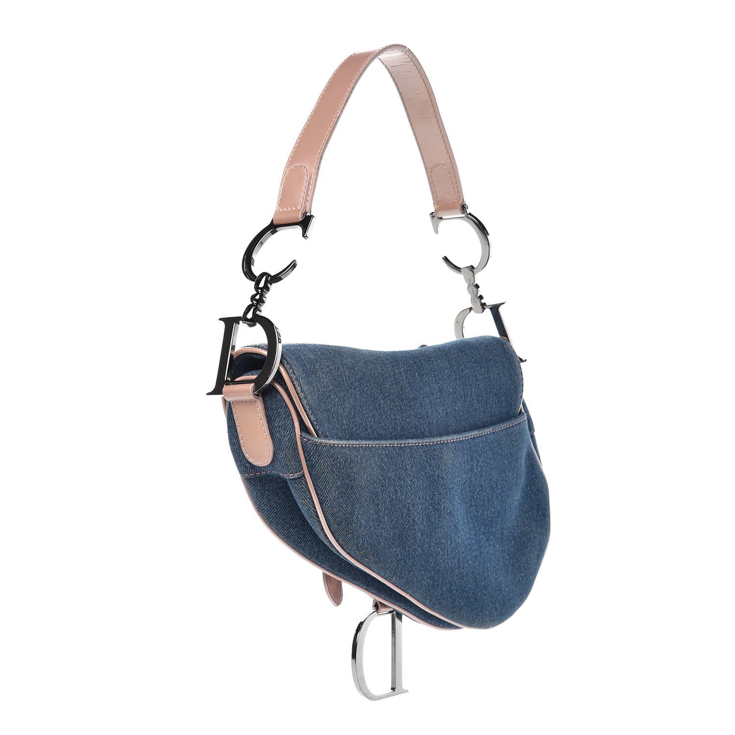 Patent Denim Jeans Saddle Bag Blue Pink