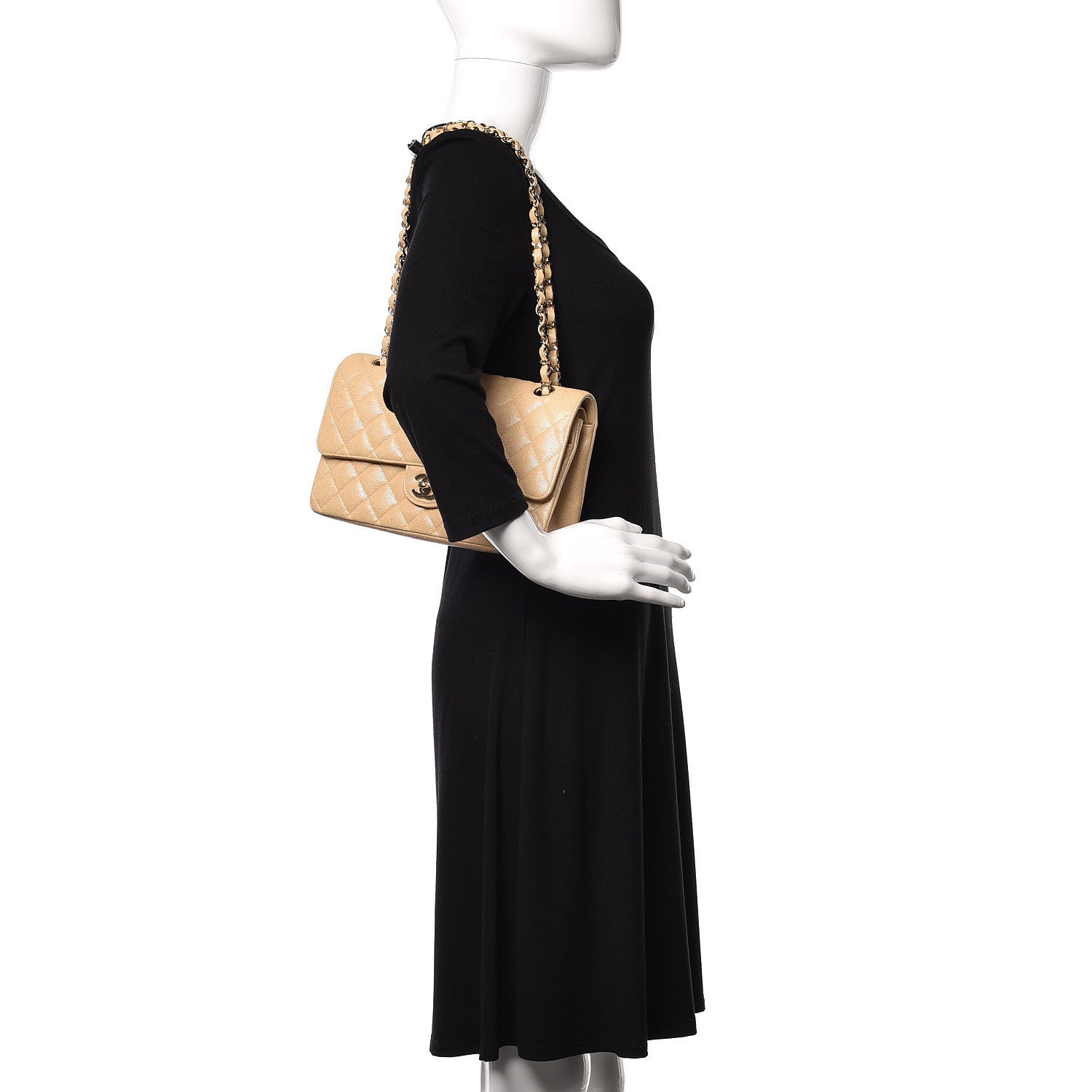 Chanel Iridescent Caviar Quilted Medium Double Flap Beige 2 of 12
