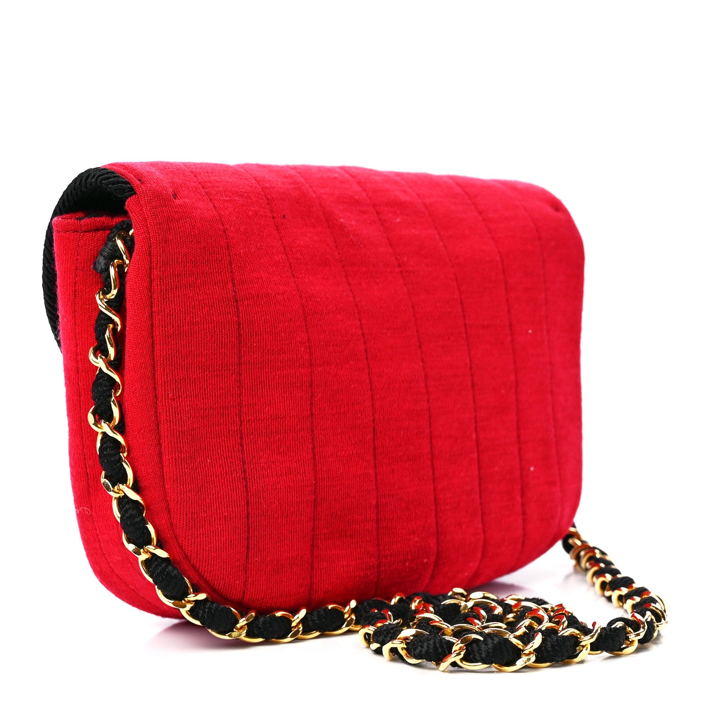 Jersey Vertical Quilted Half Moon Chain Flap Red
