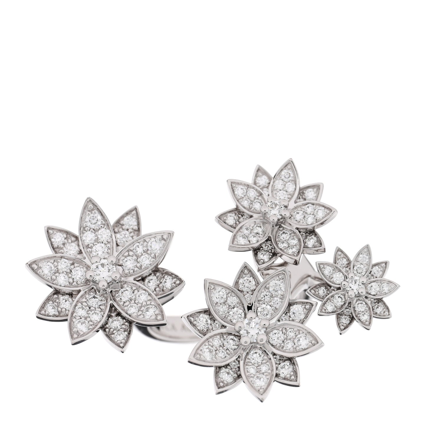 18K White Gold Diamond Lotus Between The Finger 4 Flowers Ring 52 6