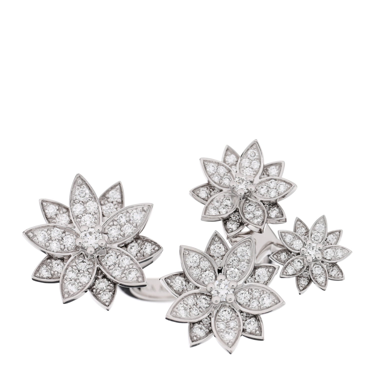 Van Cleef & Arpels 18K White Gold Diamond Lotus Between The Finger 4 Flowers Ring 52 6 1 of 5