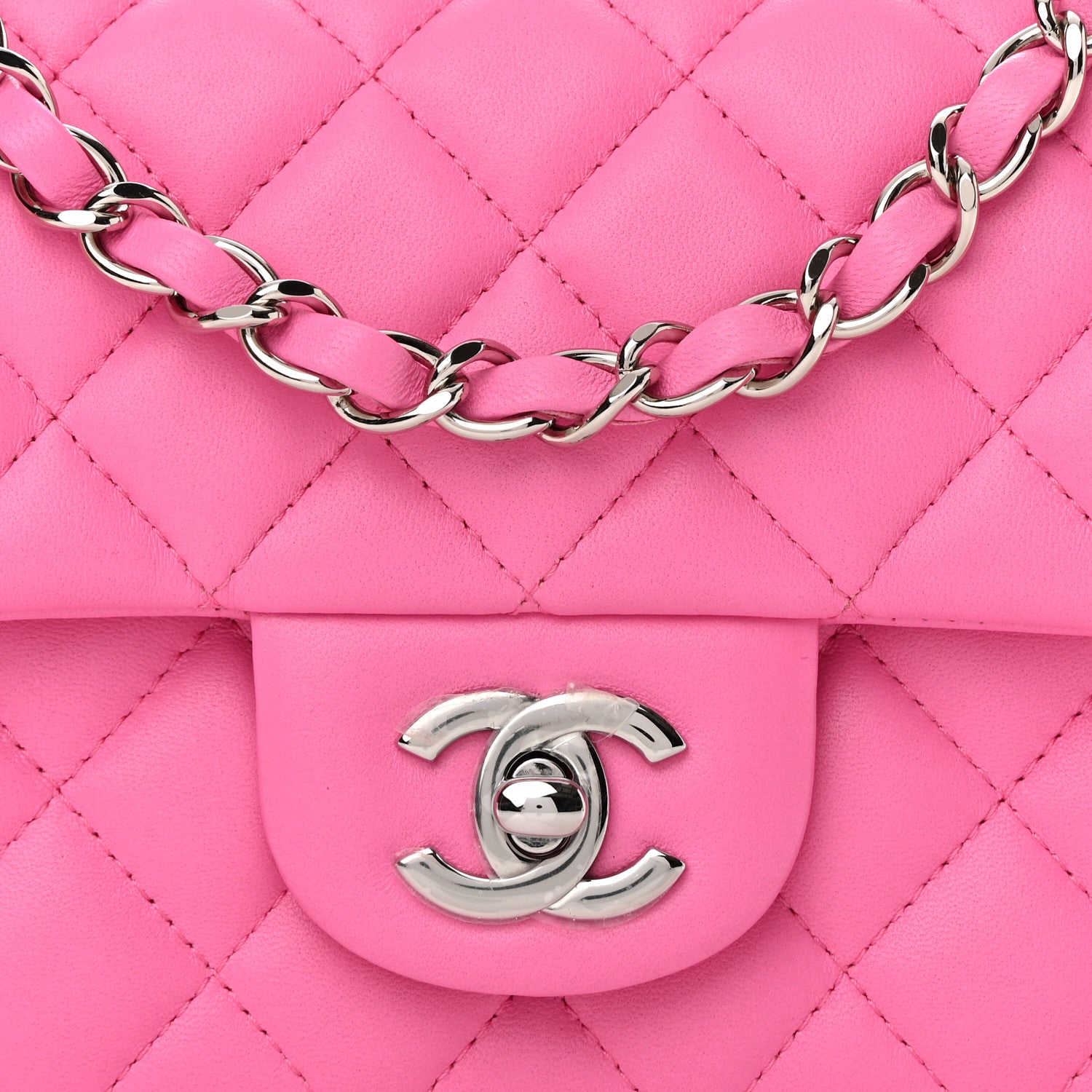Chanel Lambskin Quilted Mini Rectangular Flap Neon Pink 7 of 12