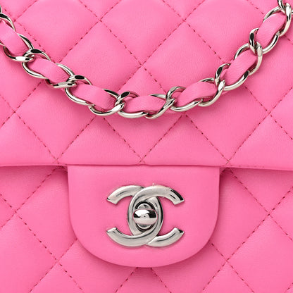 Chanel Lambskin Quilted Mini Rectangular Flap Neon Pink 7 of 12