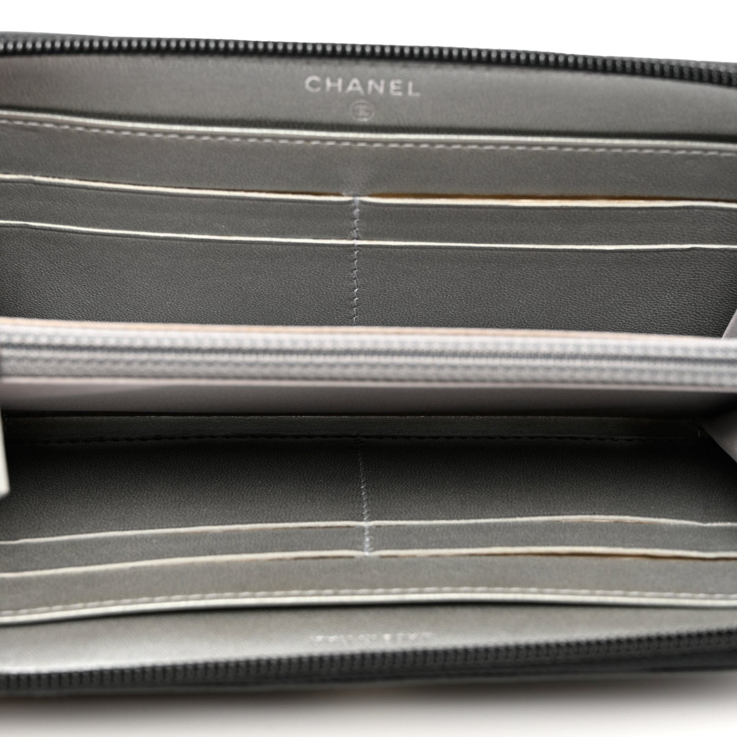Lambskin Camellia Embossed Zip Around Gusset Wallet Black