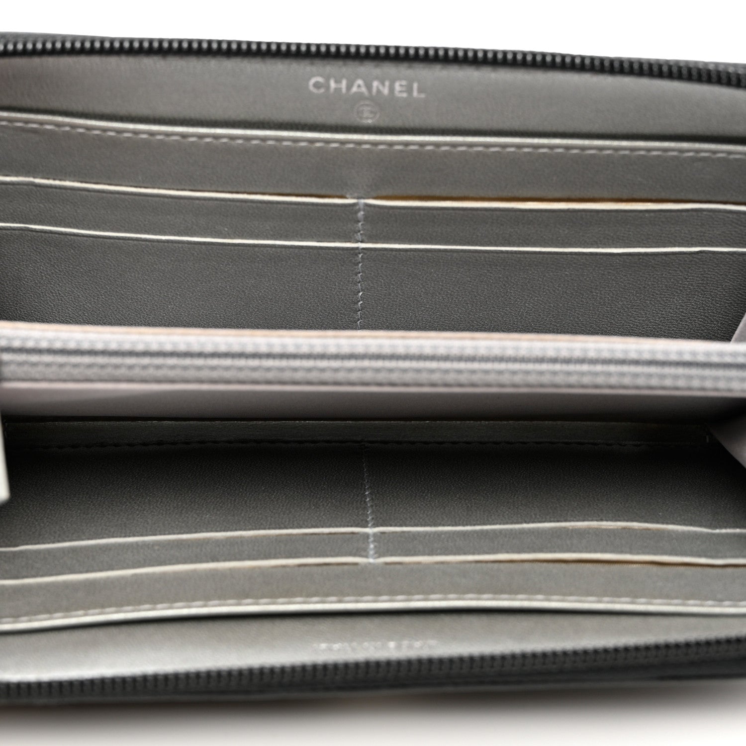 Chanel Lambskin Camellia Embossed Zip Around Gusset Wallet Black 5 of 9