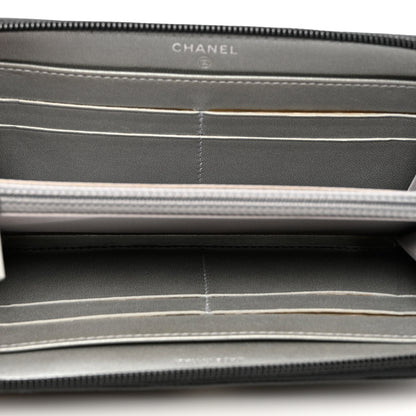 Chanel Lambskin Camellia Embossed Zip Around Gusset Wallet Black 5 of 9