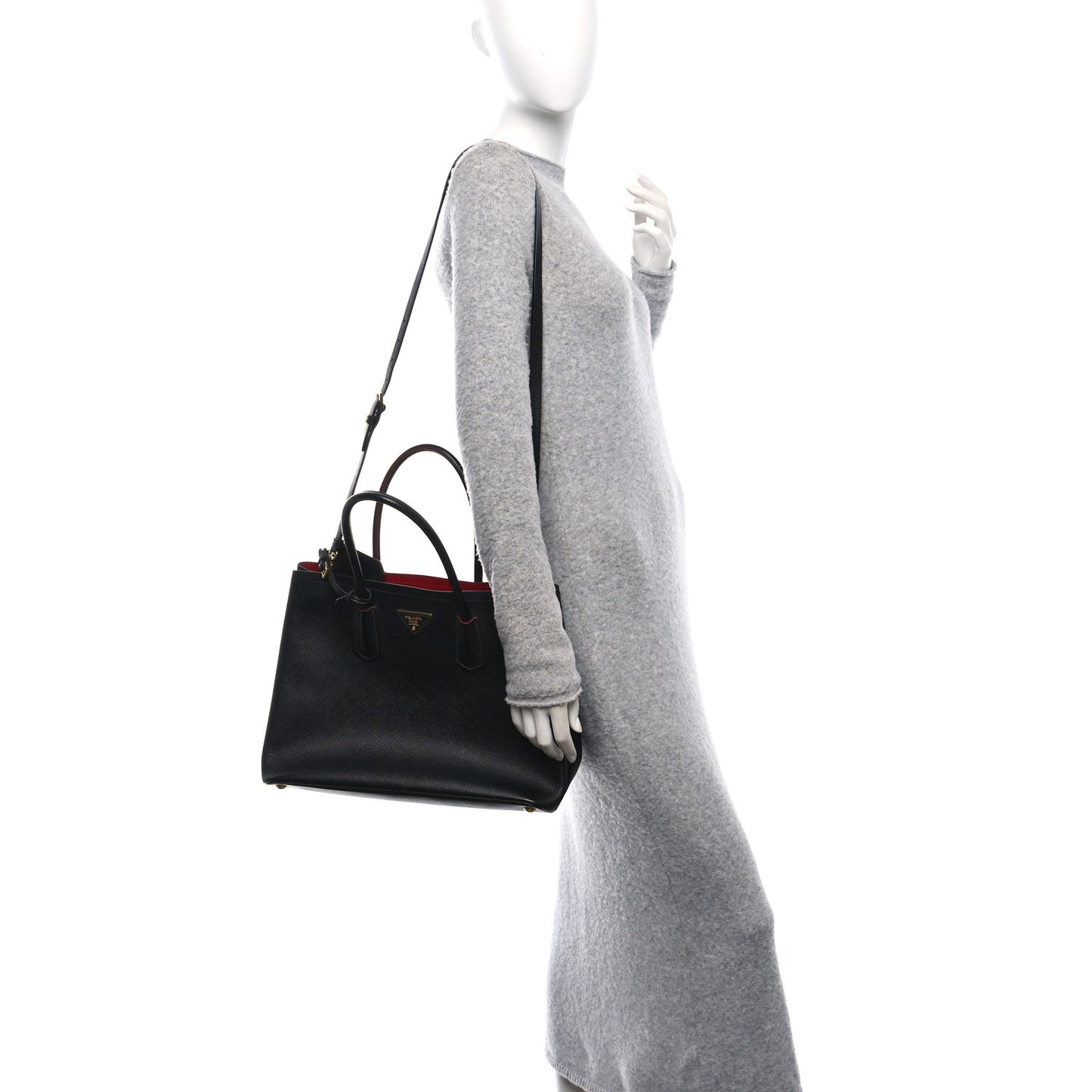 Saffiano Cuir Large Double Bag Black Fuoco