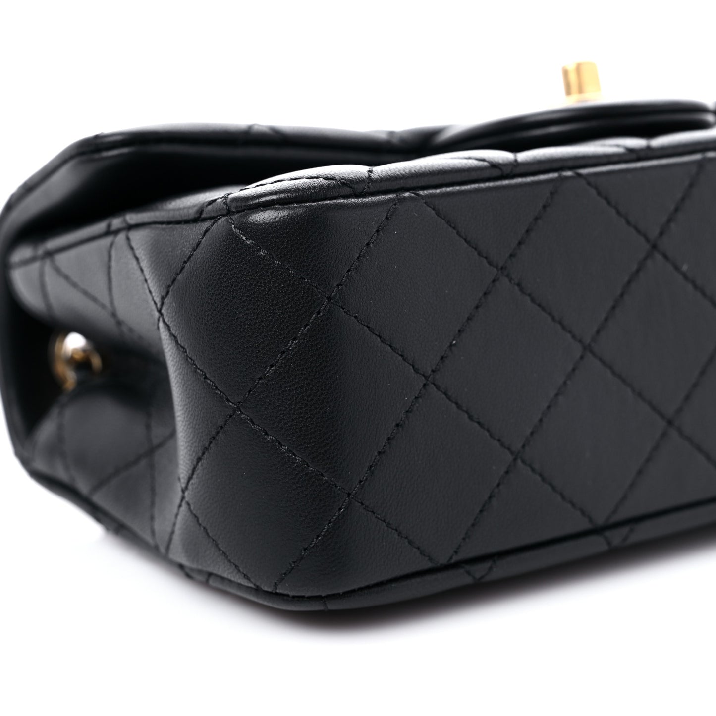 Lambskin Quilted Mini Rectangular Pearl Crush Flap Black