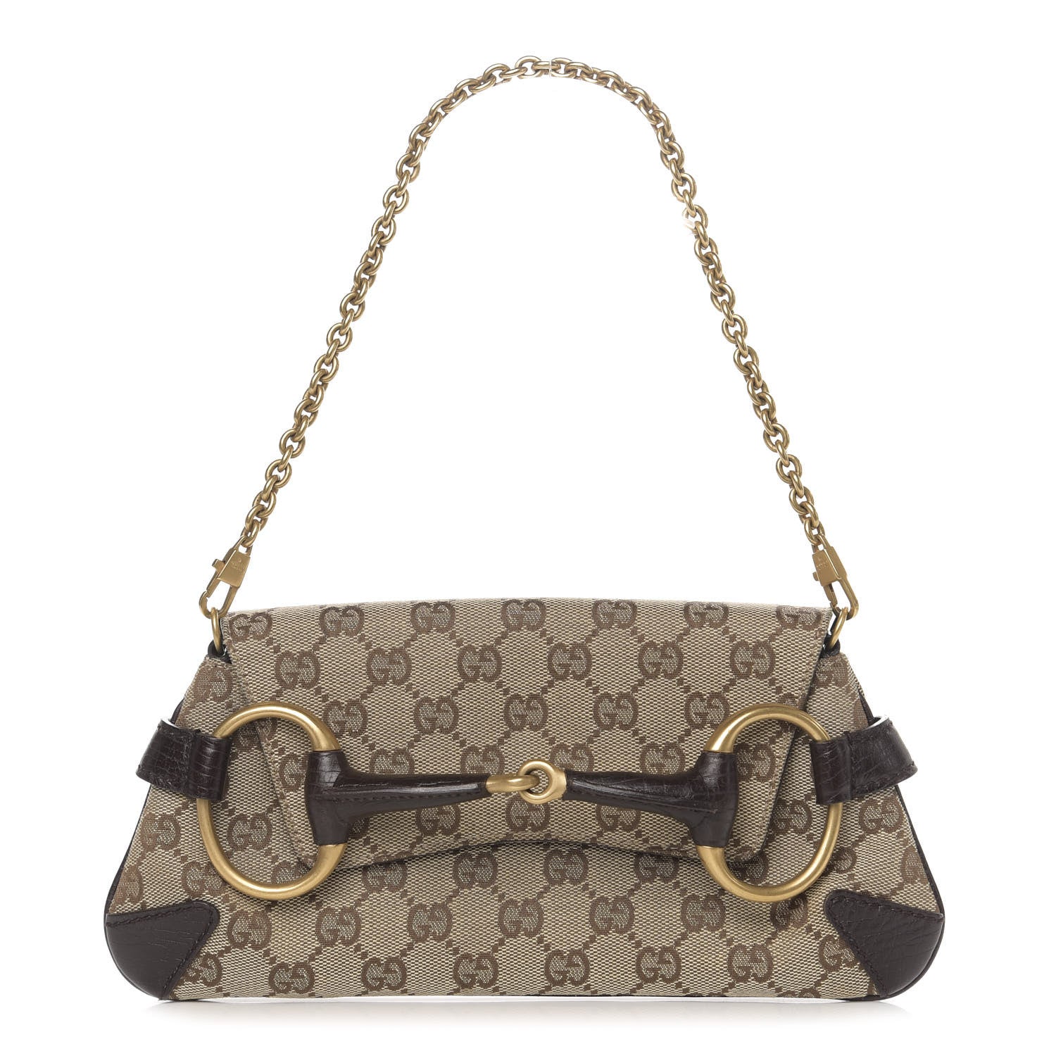 Gucci Monogram Horsebit Clutch Dark Brown 1 of 10