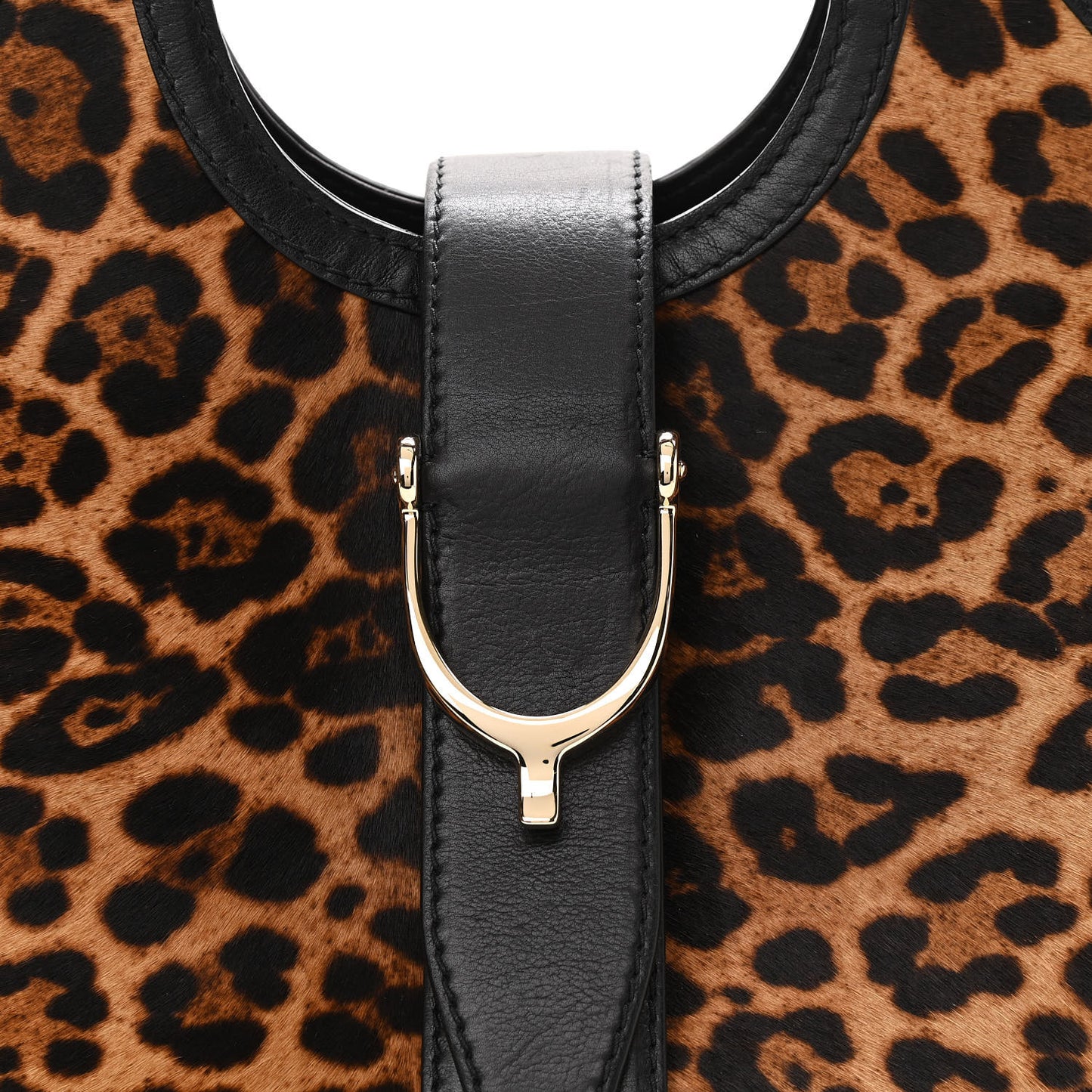 Calf Hair Jaguar Print Medium Stirrup Top Handle Bag Black