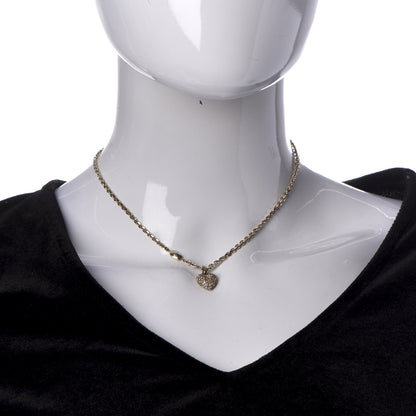 Christian Dior Metal Crystal Logo Heart Pendant Necklace Gold 2 of 6