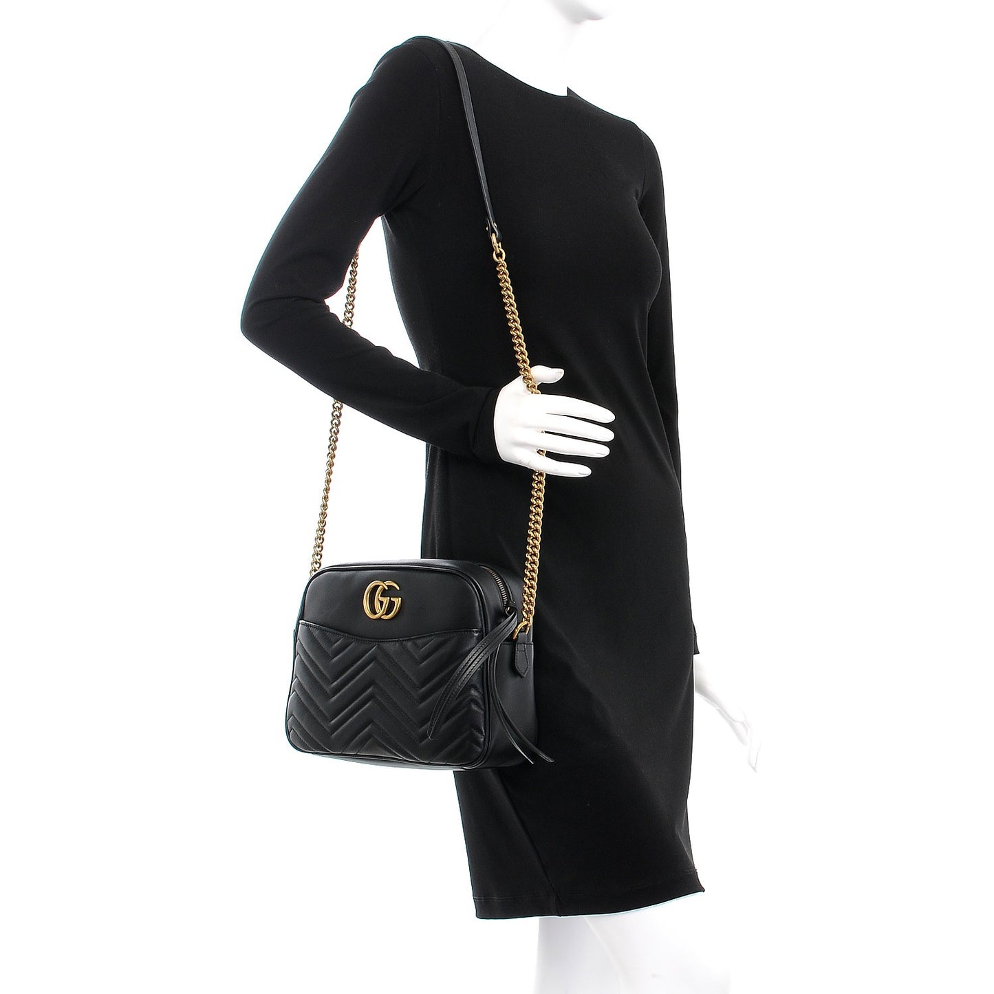Calfskin Matelasse Medium GG Marmont Chain Shoulder Bag Black