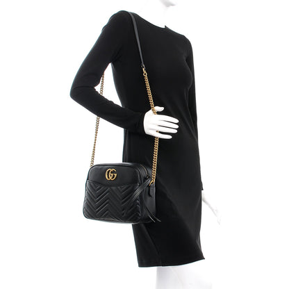 Gucci Calfskin Matelasse Medium GG Marmont Chain Shoulder Bag Black 2 of 7