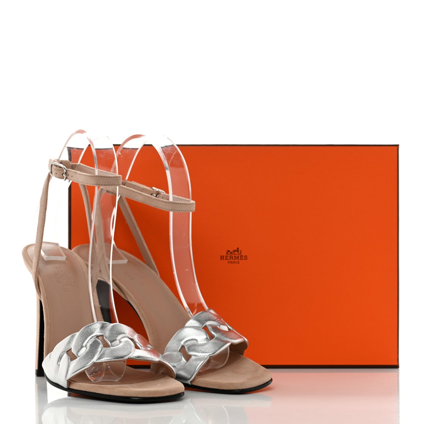 Metallic Nappa Gala 105 Sandal 38 Gris Argente Beige Nude