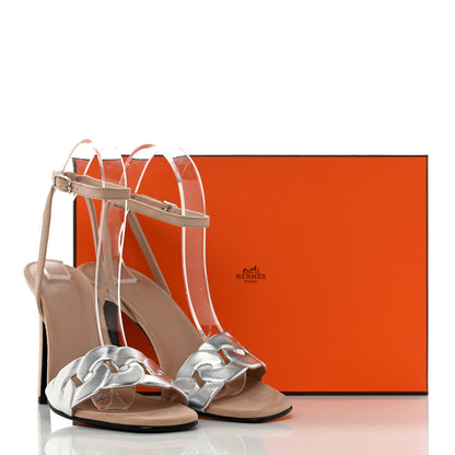 Hermes Metallic Nappa Gala 105 Sandal 38 Gris Argente Beige Nude 8 of 8