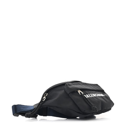Balenciaga Sport Nylon Logo Embroidered Wheel Belt Bag Black White 4 of 9
