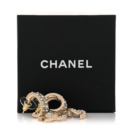 Chanel Crystal Pearl CC Hoop Drop Earrings Gold 5 of 5