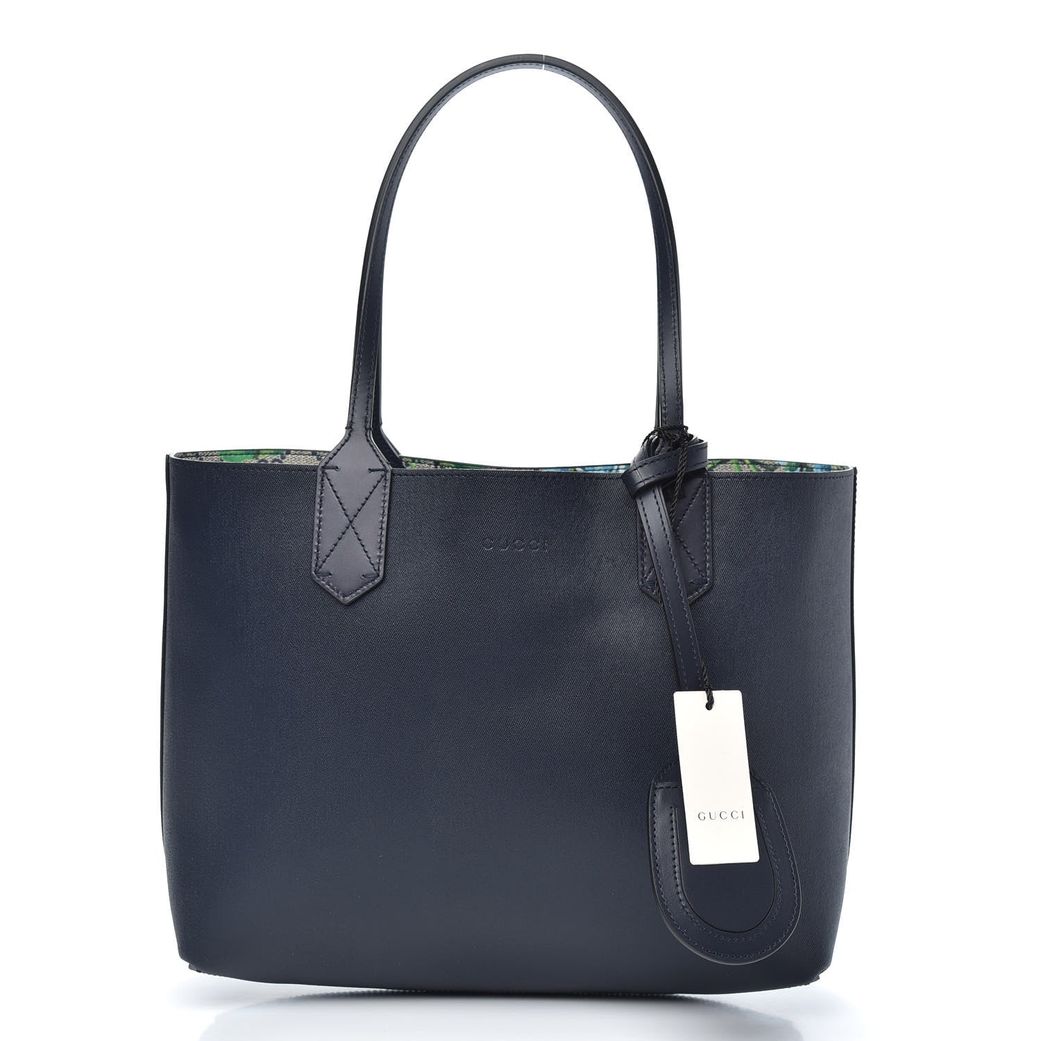 Gucci GG Supreme Monogram Blooms Small Reversible Tote Beige Blue Navy 3 of 15
