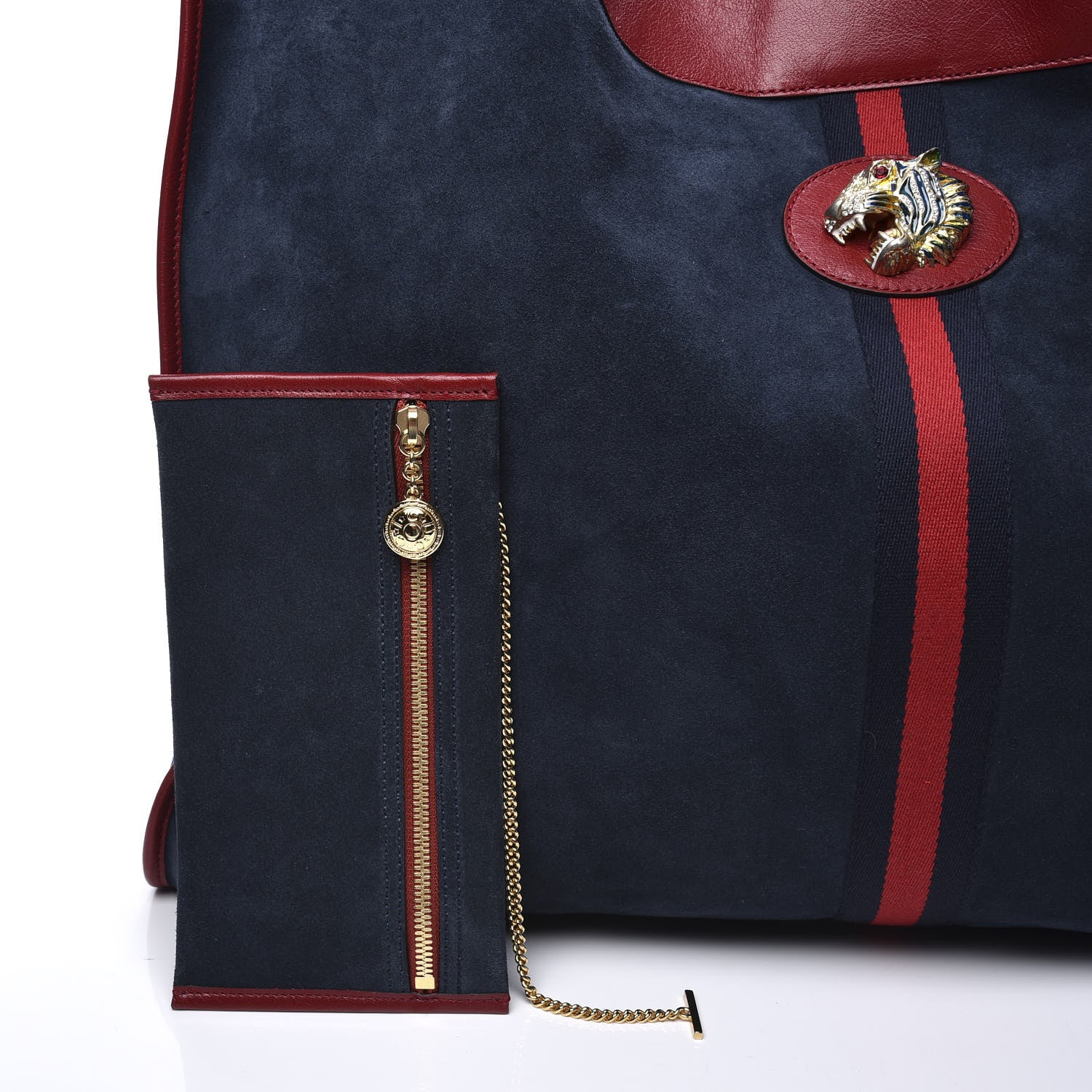Gucci Suede Calfskin Maxi Rajah Chain Tote New Blue Romantic Cherry 10 of 13