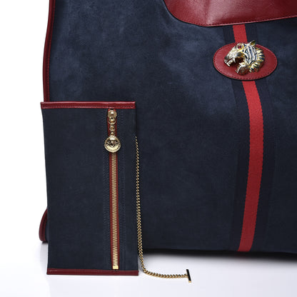 Gucci Suede Calfskin Maxi Rajah Chain Tote New Blue Romantic Cherry 10 of 13