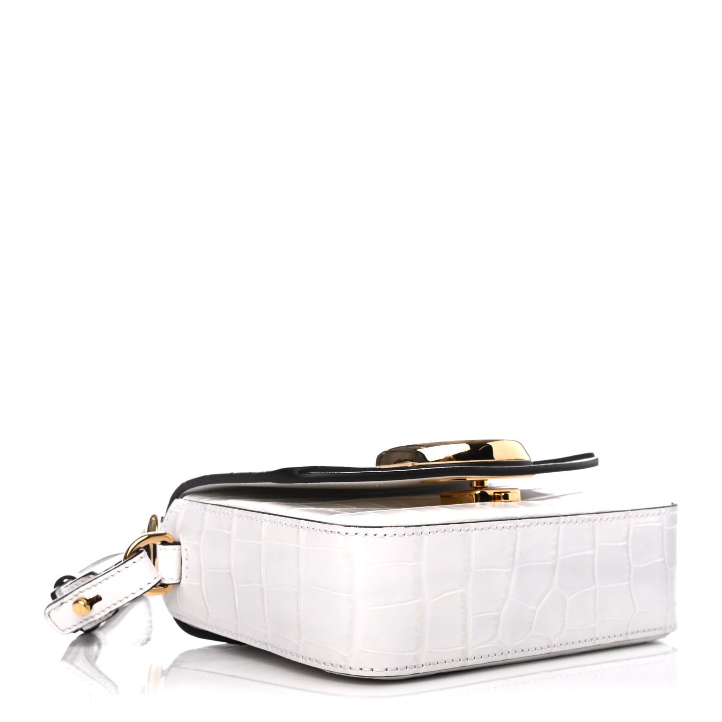 Calfskin Crocodile Embossed Mini C Double Carry Brilliant White
