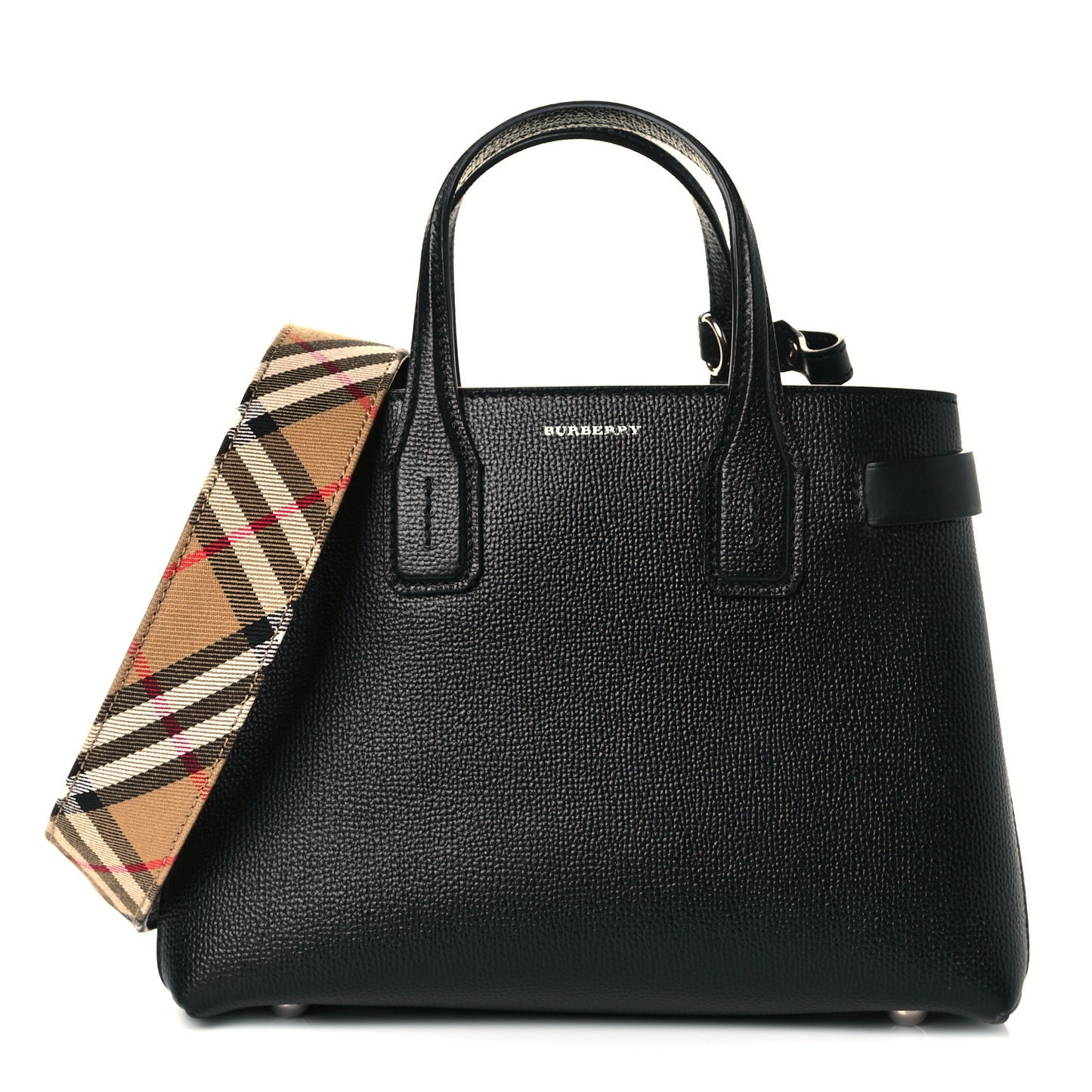 Grainy Calfskin House Check Small Banner Tote Black