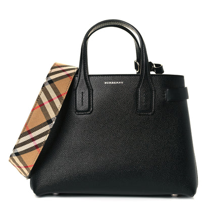 Burberry Grainy Calfskin House Check Small Banner Tote Black 1 of 11