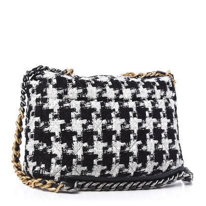 Chanel Tweed Quilted Large 19 Flap Black Ecru White 3 of 10