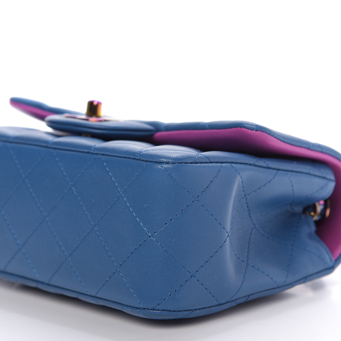 Lambskin Quilted Mini Rectangular Flap Blue Purple