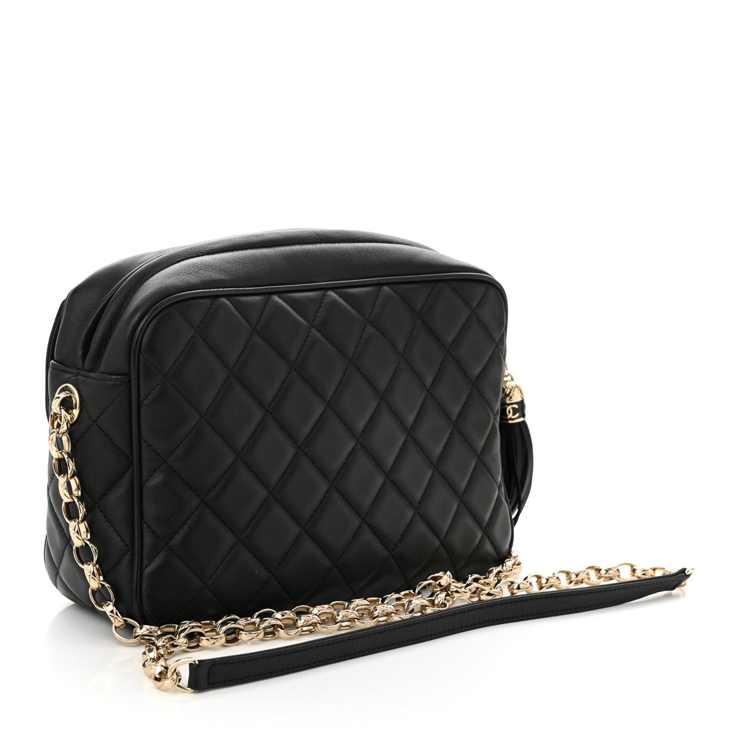 Lambskin Quilted Tassel Flap Camera Case Black