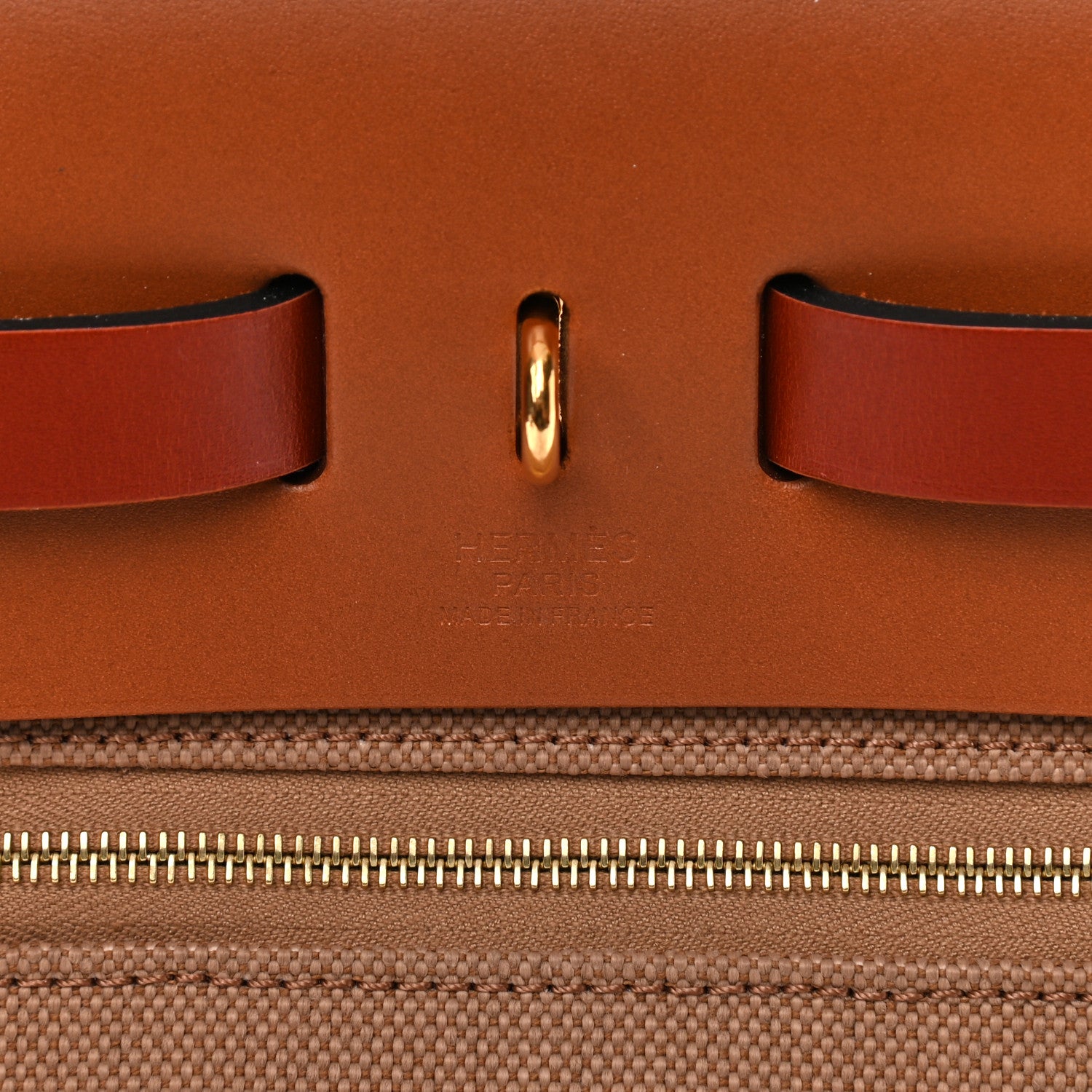 Hermes Military Toile Vache Hunter Herbag Zip Retourne 31 PM Chai Fauve Naturel Cuivre 7 of 9