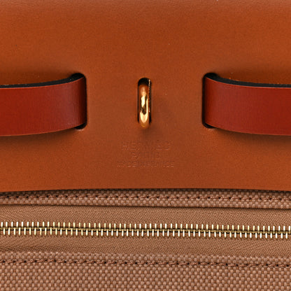 Hermes Military Toile Vache Hunter Herbag Zip Retourne 31 PM Chai Fauve Naturel Cuivre 7 of 9