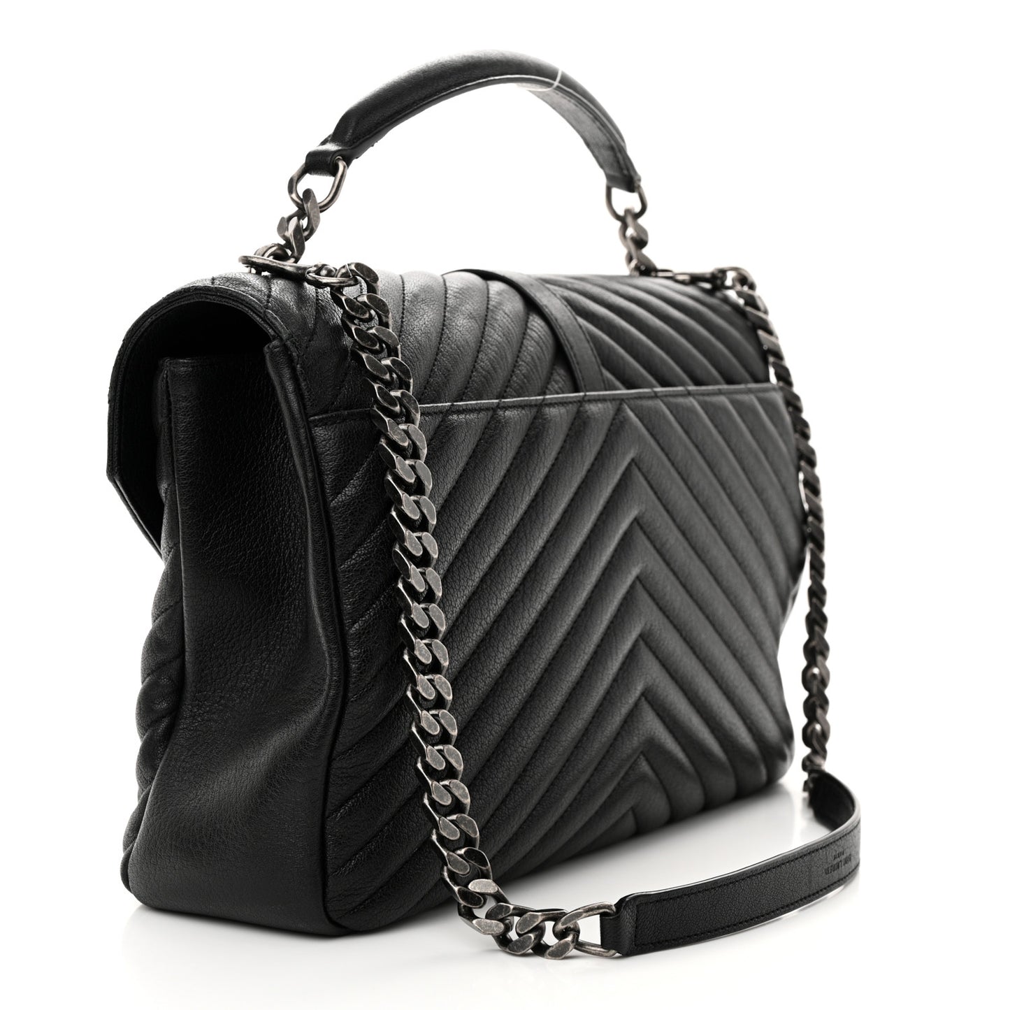 Sheepskin Matelasse Chevron Monogram Large College Satchel Black