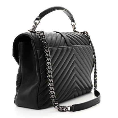 Saint Laurent Sheepskin Matelasse Chevron Monogram Large College Satchel Black 3 of 10