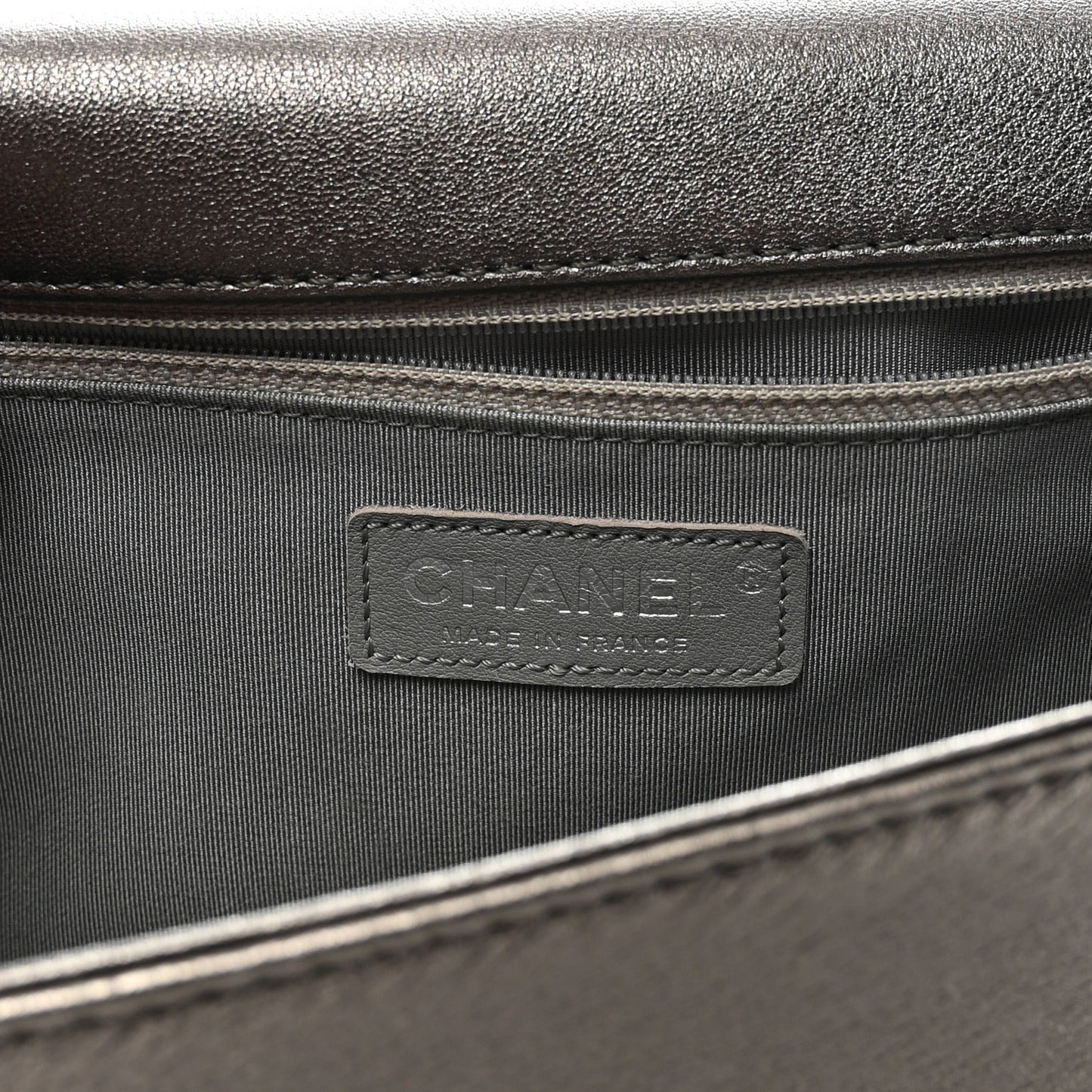 Metallic Lambskin Perforated New Medium Boy Flap Dark Silver