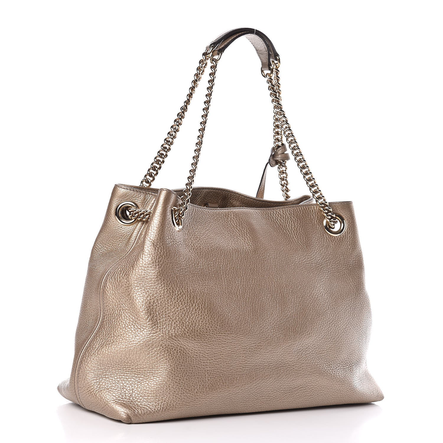 Gucci Metallic Pebbled Calfskin Medium Soho Chain Shoulder Bag Golden Beige 3 of 10