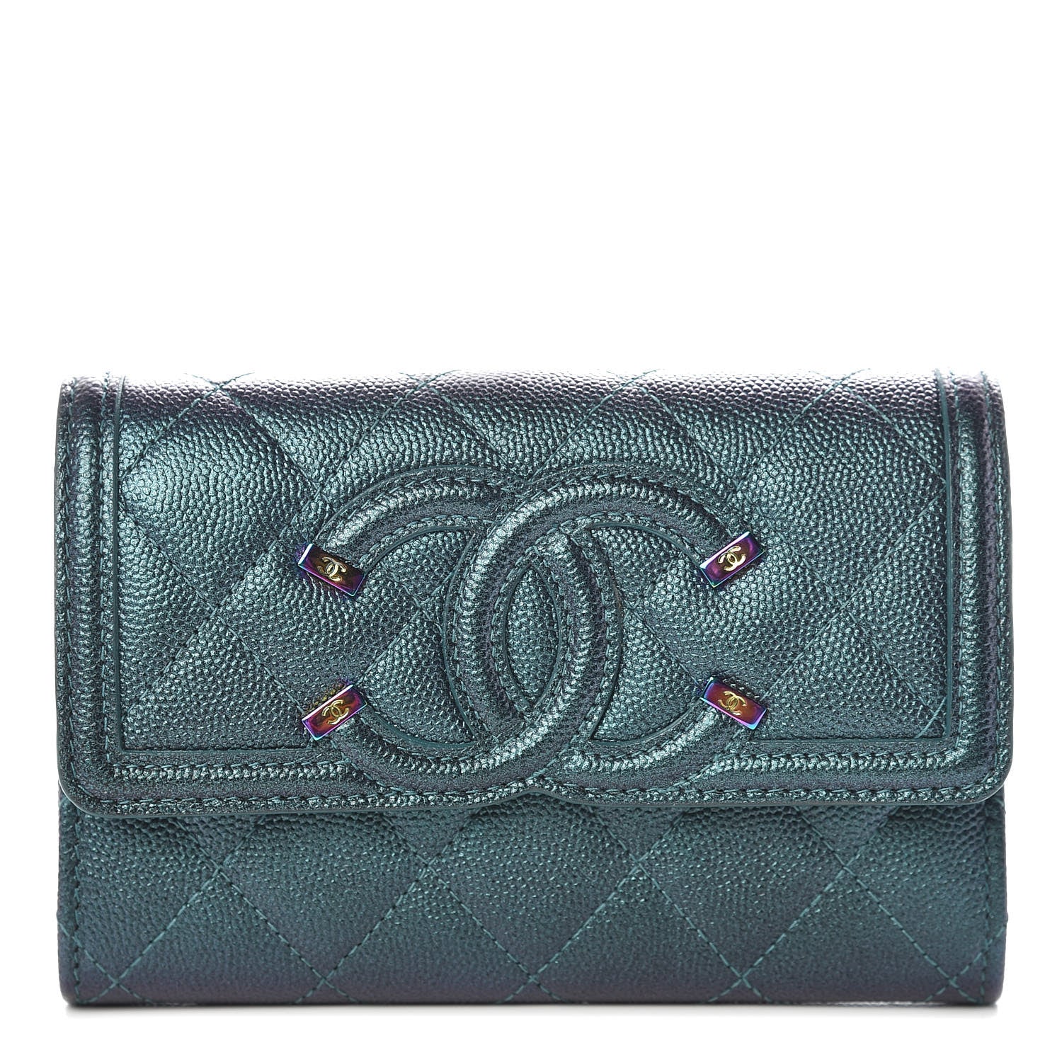 Chanel Iridescent Caviar Quilted Medium Filigree Flap Wallet Dark Turquoise 1 of 19