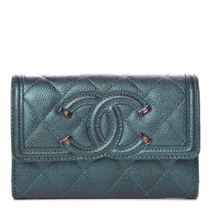 Chanel Iridescent Caviar Quilted Medium Filigree Flap Wallet Dark Turquoise 1 of 19